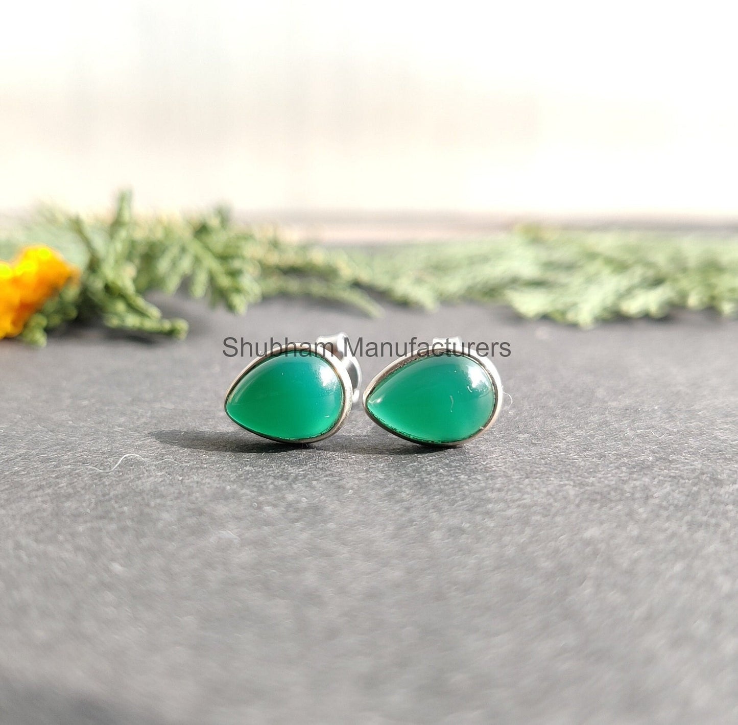 Green Onyx Stud Earrings, 925 Sterling Silver Studs, Tiny Studs for Girls, Green Studs for Women, Birthstone Studs, Silver Gemstone Studs