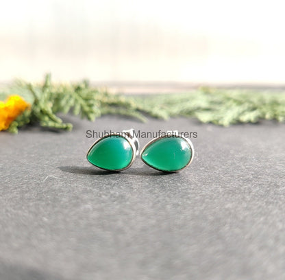 Green Onyx Stud Earrings, 925 Sterling Silver Studs, Tiny Studs for Girls, Green Studs for Women, Birthstone Studs, Silver Gemstone Studs