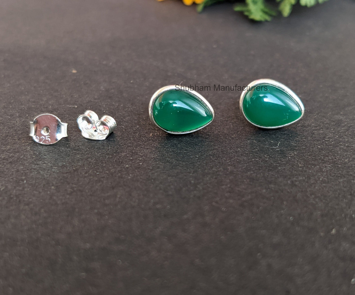 Green Onyx Stud Earrings, 925 Sterling Silver Studs, Tiny Studs for Girls, Green Studs for Women, Birthstone Studs, Silver Gemstone Studs