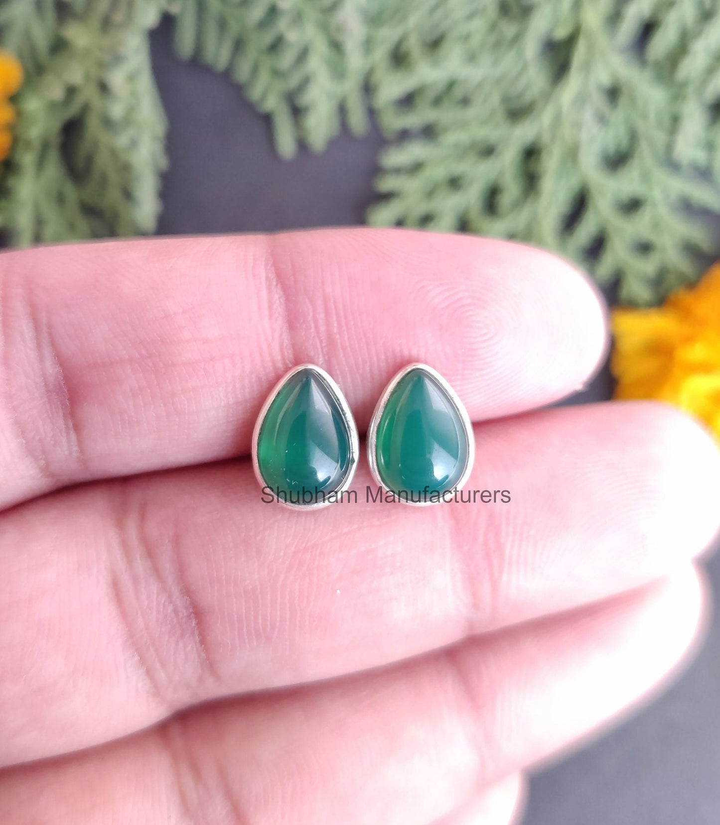 Green Onyx Stud Earrings, 925 Sterling Silver Studs, Tiny Studs for Girls, Green Studs for Women, Birthstone Studs, Silver Gemstone Studs