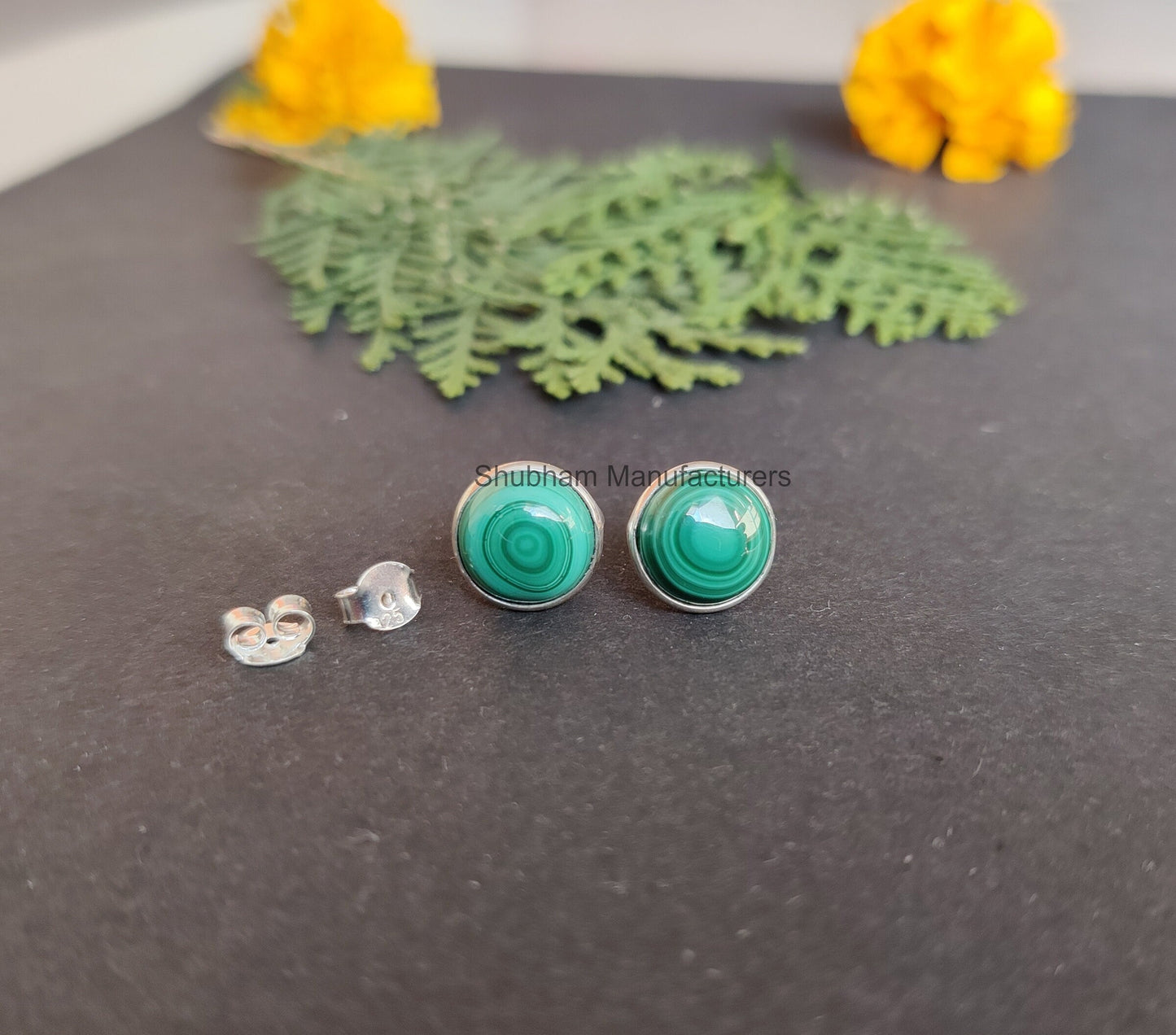 Malachite Stud Earrings, 925 Sterling Silver Studs, Malachite Post Earrings, Studs Everyday Earrings, Dainty Studs, Green Gemstone Studs