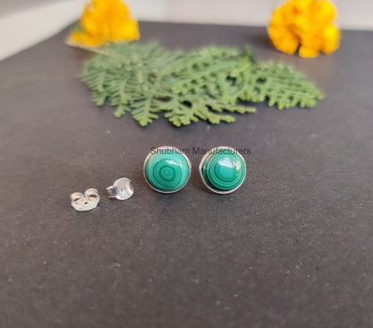 Malachite Stud Earrings, 925 Sterling Silver Studs, Malachite Post Earrings, Studs Everyday Earrings, Dainty Studs, Green Gemstone Studs