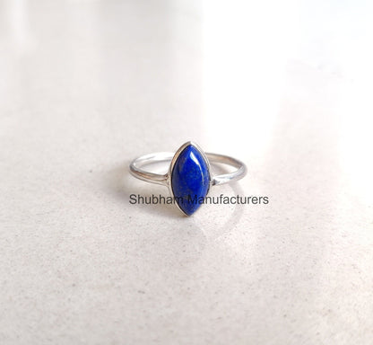 Lapis Lazuli Ring, 925 Sterling Silver Ring, Blue Gemstone Ring, Simple Everyday Ring, Natural Lapis Jewelry, Marquise Shape Ring for Women