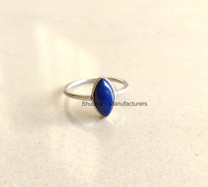 Lapis Lazuli Ring, 925 Sterling Silver Ring, Blue Gemstone Ring, Simple Everyday Ring, Natural Lapis Jewelry, Marquise Shape Ring for Women