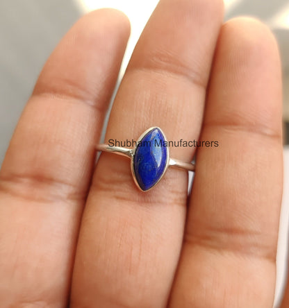 Lapis Lazuli Ring, 925 Sterling Silver Ring, Blue Gemstone Ring, Simple Everyday Ring, Natural Lapis Jewelry, Marquise Shape Ring for Women