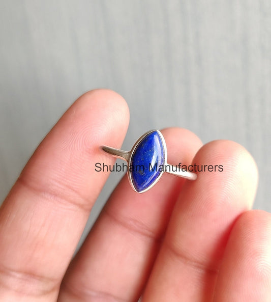 Lapis Lazuli Ring, 925 Sterling Silver Ring, Blue Gemstone Ring, Simple Everyday Ring, Natural Lapis Jewelry, Marquise Shape Ring for Women