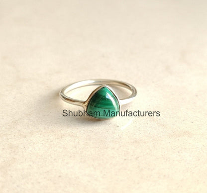 Malachite Ring, 925 Sterling Silver Ring, Stackable Gemstone Ring, Malachite Silver Ring, Trillion Shape Ring, Taurus Birthstone Jewelry