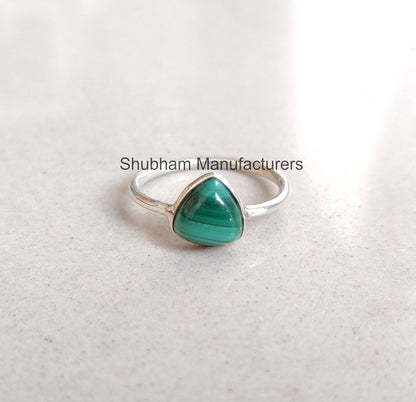 Malachite Ring, 925 Sterling Silver Ring, Stackable Gemstone Ring, Malachite Silver Ring, Trillion Shape Ring, Taurus Birthstone Jewelry