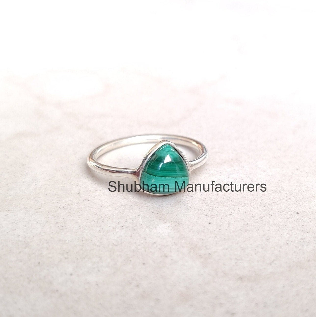 Malachite Ring, 925 Sterling Silver Ring, Stackable Gemstone Ring, Malachite Silver Ring, Trillion Shape Ring, Taurus Birthstone Jewelry