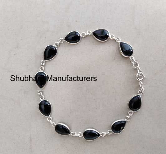 Black Onyx Bracelet, 025 Sterling Silver Bracelet, Bracelet for Women, Gemstone Adjustable Bracelet, Black Onyx Handmade Jewelry for Her