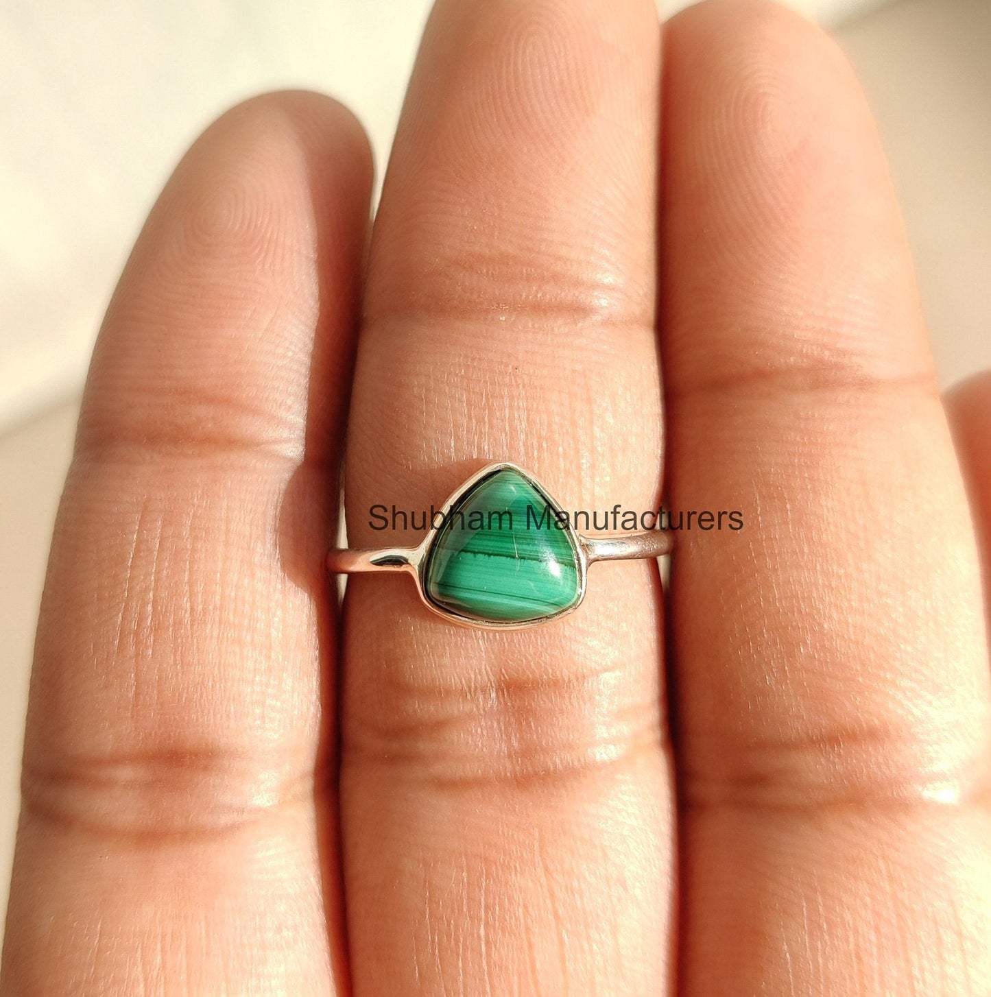 Malachite Ring, 925 Sterling Silver Ring, Stackable Gemstone Ring, Malachite Silver Ring, Trillion Shape Ring, Taurus Birthstone Jewelry