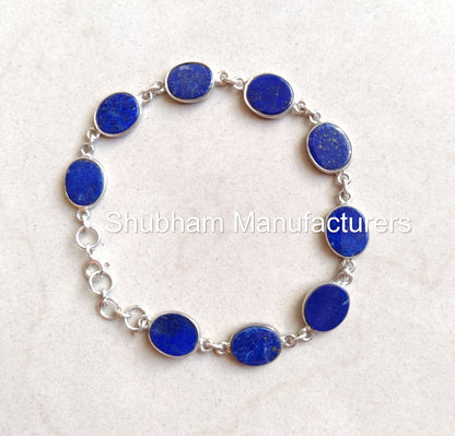 Lapis Lazuli Bracelet, 925 Sterling Silver Bracelet, Lapis Lazuli Jewelry, Blue Gemstone Bracelet, Natural Stone Adjustable Bracelet for Her