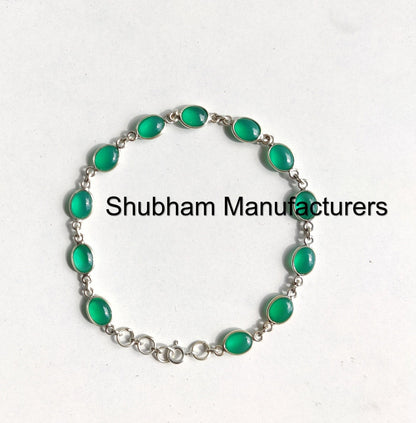 Green Onyx Bracelet, 925 Sterling Silver Bracelet, Green Gemstone Bracelet, Green Onyx Jewelry, Adjustable Bracelet for Women, Gift for Her