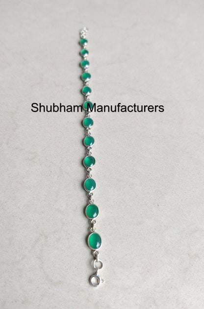Green Onyx Bracelet, 925 Sterling Silver Bracelet, Green Gemstone Bracelet, Green Onyx Jewelry, Adjustable Bracelet for Women, Gift for Her