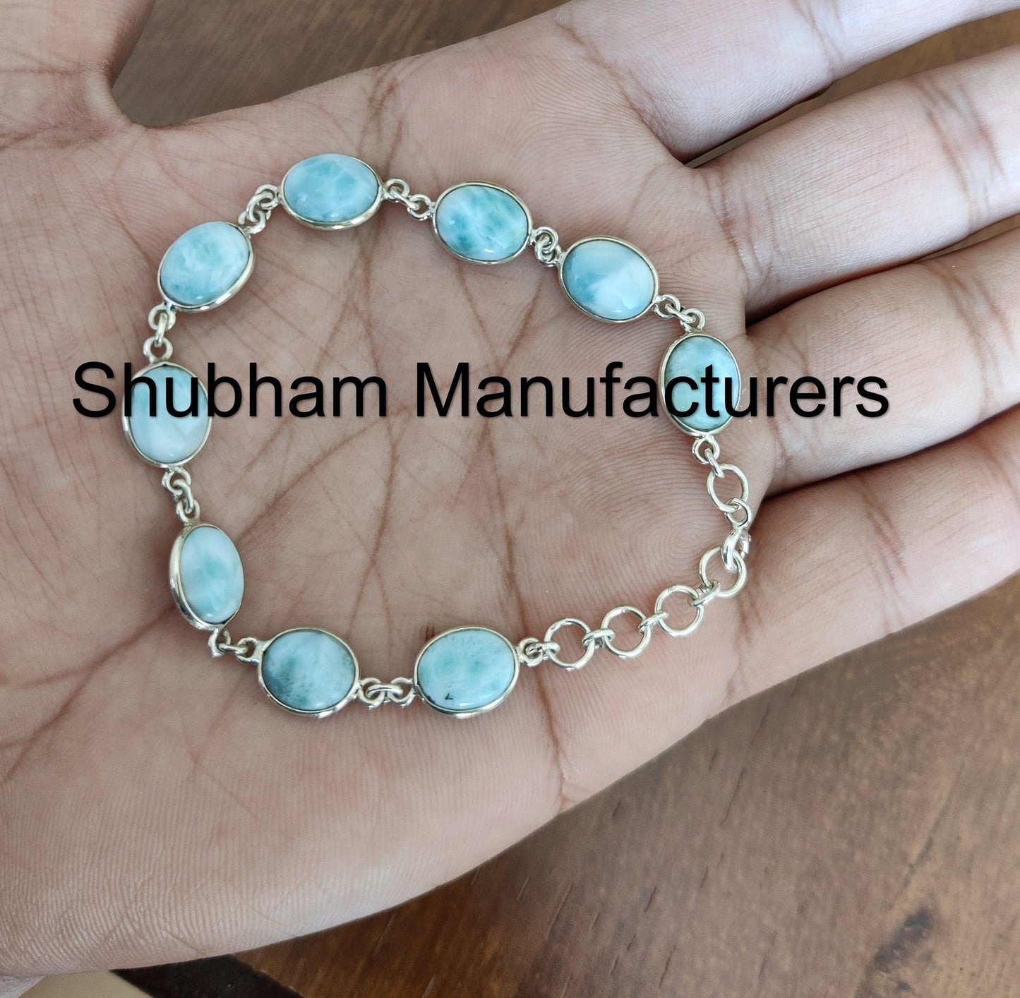 Blue Larimar Bracelet, 925 Sterling Silver Bracelet, Natural Gemstone Adjustable Bracelet, Handmade Jewelry for Her, Oval Stone Bracelet