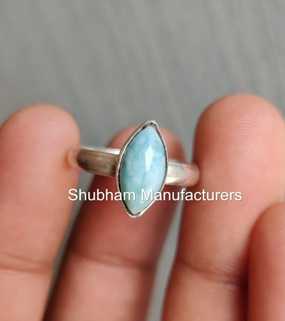 Larimar Ring, 925 Sterling Silver Ring, Blue Gemstone Ring, Marquise Women's Ring, Natural Stone Ring, Handmade Gift for Her, Organic Ring