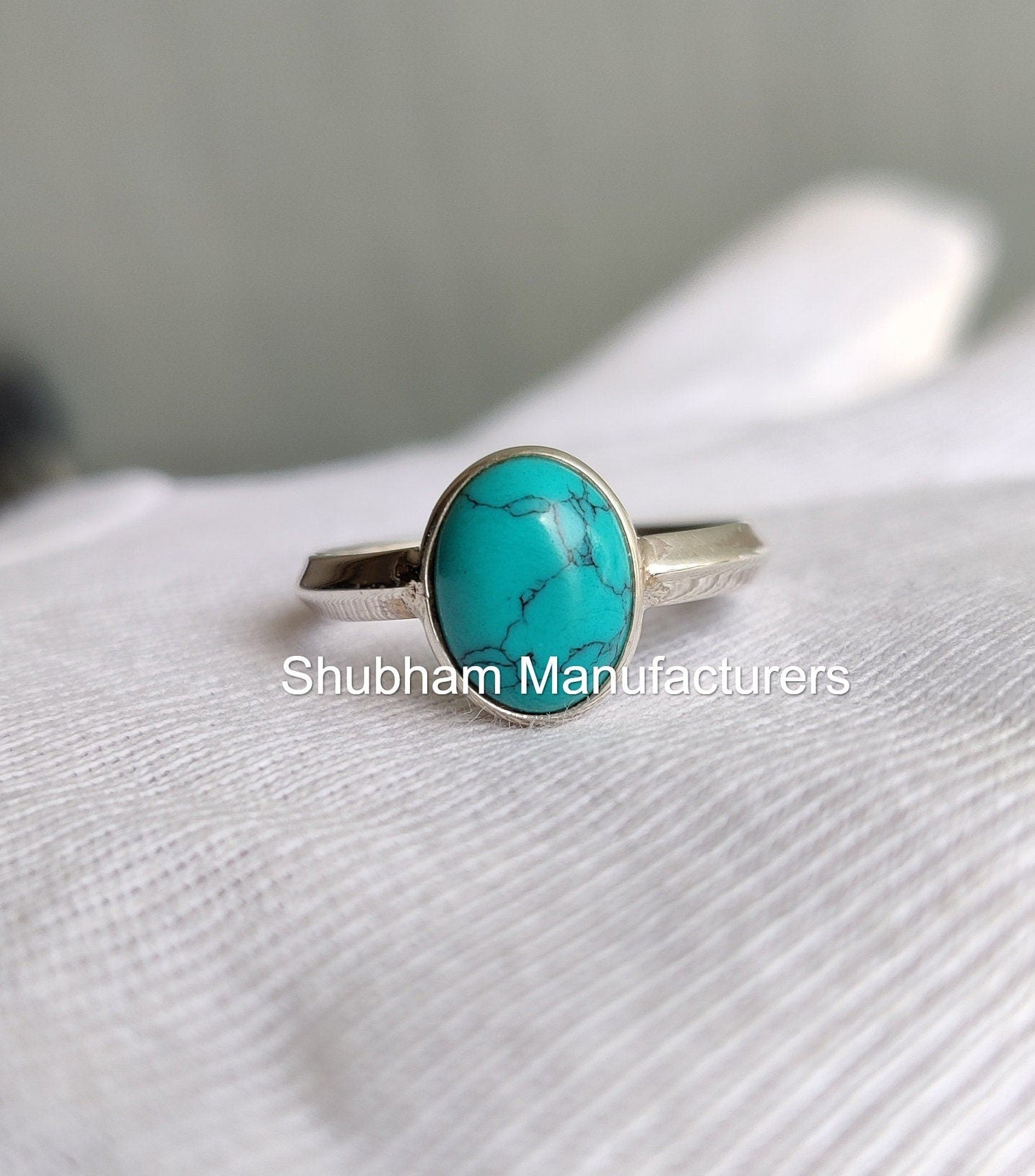 Genuine Turquoise Ring, 925 Sterling Silver Ring, Blue Turquoise Jewelry, Stacking Ring for Women, Natural Gemstone Ring,December Birthstone