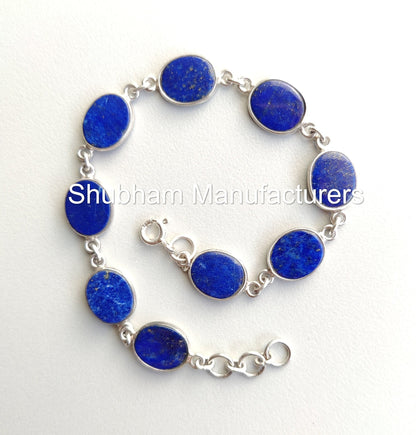 Lapis Lazuli Bracelet, 925 Sterling Silver Bracelet, Lapis Lazuli Jewelry, Blue Gemstone Bracelet, Natural Stone Adjustable Bracelet for Her