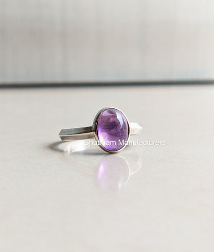 Natural Amethyst Ring, 925 Sterling Silver Ring, Purple Amethyst Jewelry, February Birthstone, Cabochon Gemstone, Healing Crystal for Her