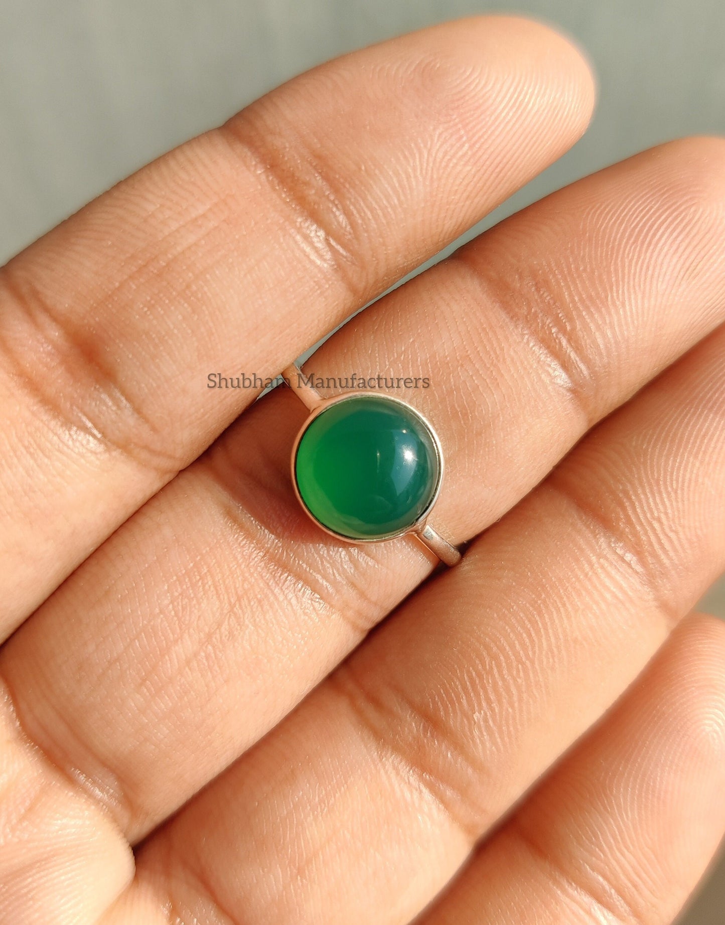 Natural Green Onyx Ring, 925 Sterling Silver Ring, December Birthstone Jewelry, Handmade Gemstone Ring, Round Shaped Ring for Women and Girl