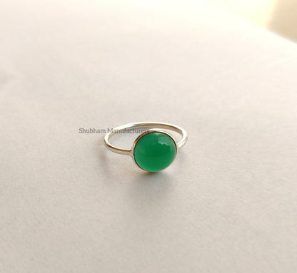 Natural Green Onyx Ring, 925 Sterling Silver Ring, December Birthstone Jewelry, Handmade Gemstone Ring, Round Shaped Ring for Women and Girl