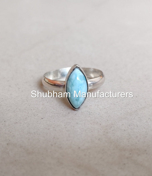 Larimar Ring, 925 Sterling Silver Ring, Blue Gemstone Ring, Marquise Women's Ring, Natural Stone Ring, Handmade Gift for Her, Organic Ring