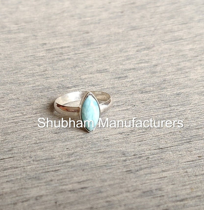 Larimar Ring, 925 Sterling Silver Ring, Blue Gemstone Ring, Marquise Women's Ring, Natural Stone Ring, Handmade Gift for Her, Organic Ring