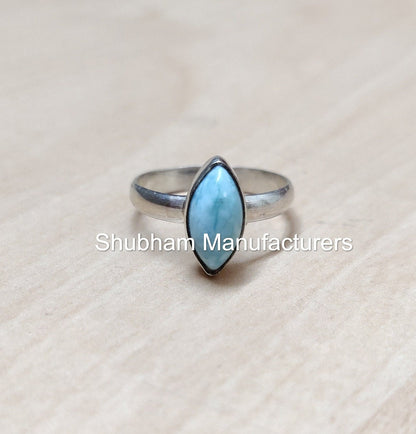 Larimar Ring, 925 Sterling Silver Ring, Blue Gemstone Ring, Marquise Women's Ring, Natural Stone Ring, Handmade Gift for Her, Organic Ring