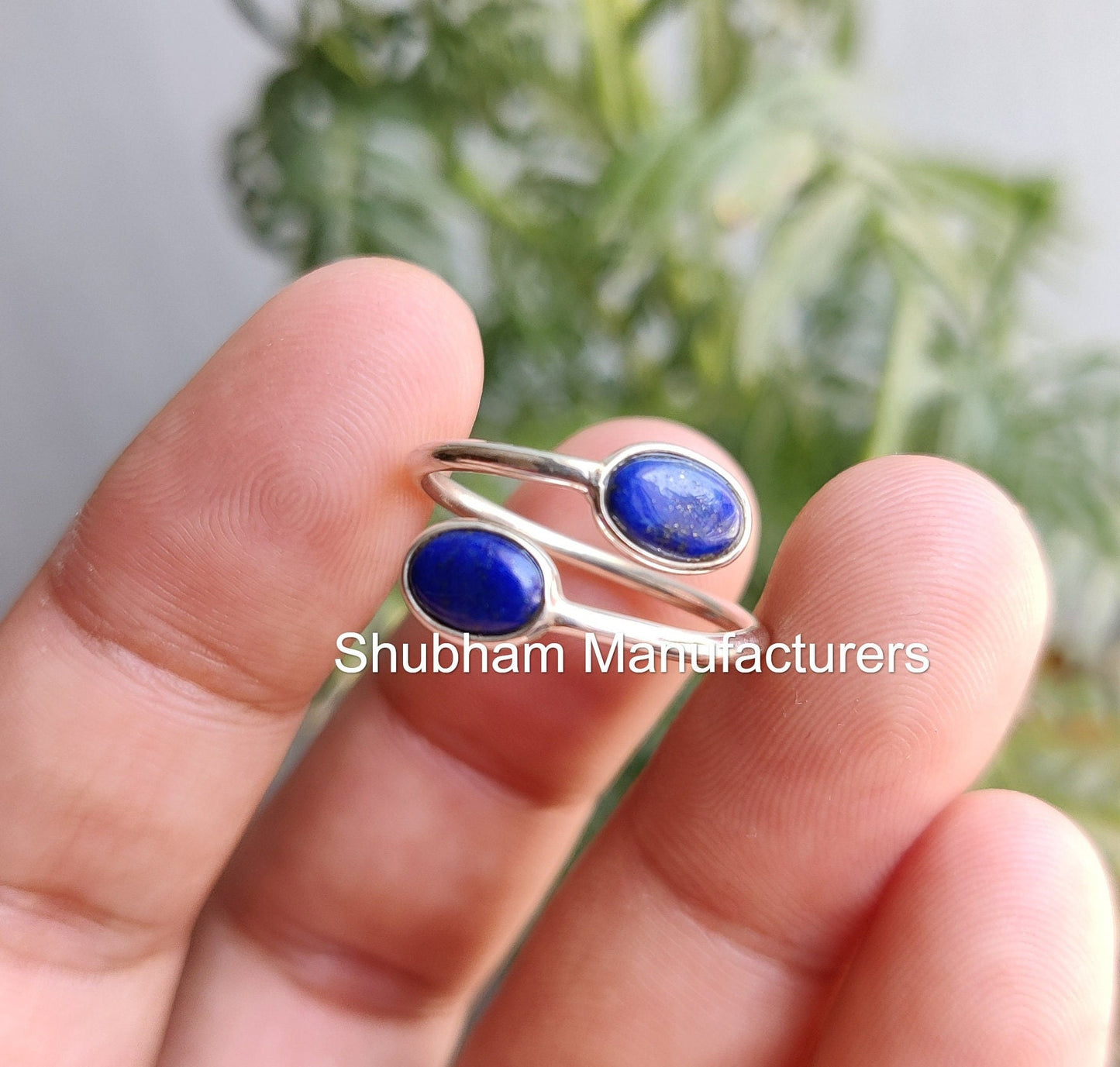 Natural Lapis Lazuli Ring, 925 Sterling Silver Ring, Dual Stone Ring, Blue Gemstone, Tiny Minimalist Ring for Her, Buypass Adjustable Ring