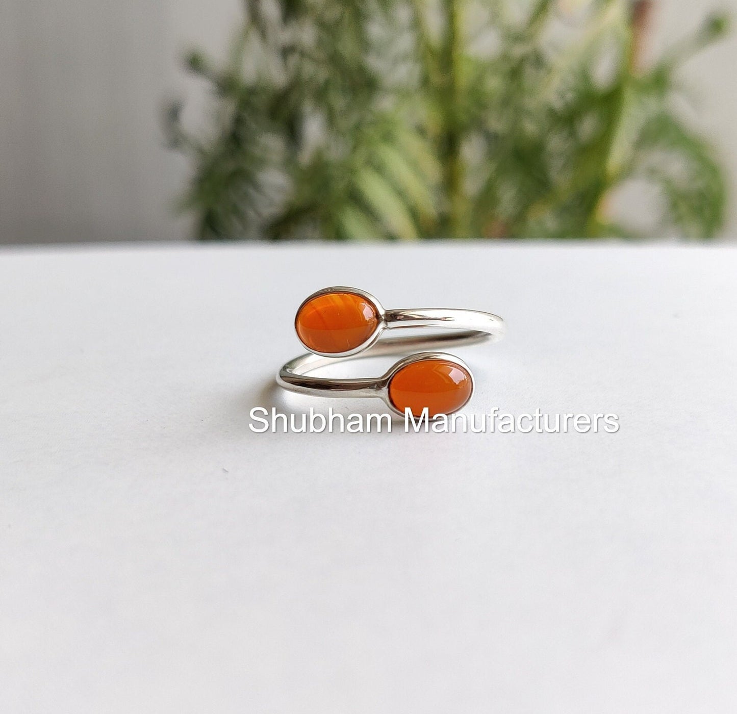 Natural Carnelian Ring, 925 Sterling Silver Ring, Orange Gemstone, Dual Stone Ring, Handmade, Minimalist, Bypass Adjustable Ring for Her