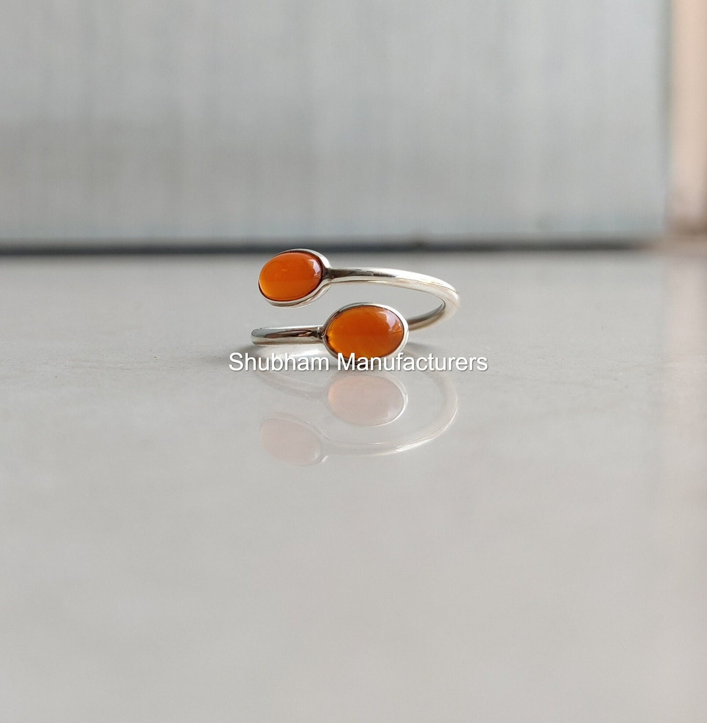 Natural Carnelian Ring, 925 Sterling Silver Ring, Orange Gemstone, Dual Stone Ring, Handmade, Minimalist, Bypass Adjustable Ring for Her