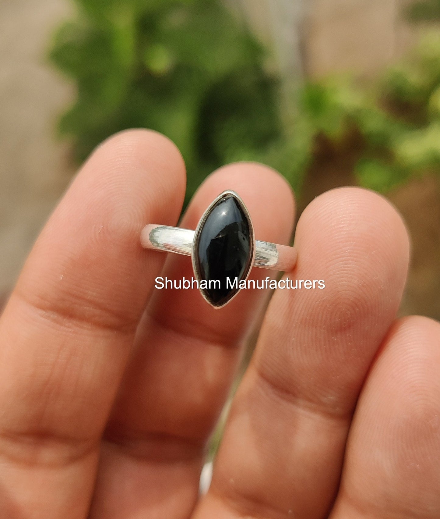 Natural Black Onyx Ring, 925 Sterling Silver Ring, Marquise Shaped Stone Ring, Promise Ring for Her, December Birthstone Jewelry for Women