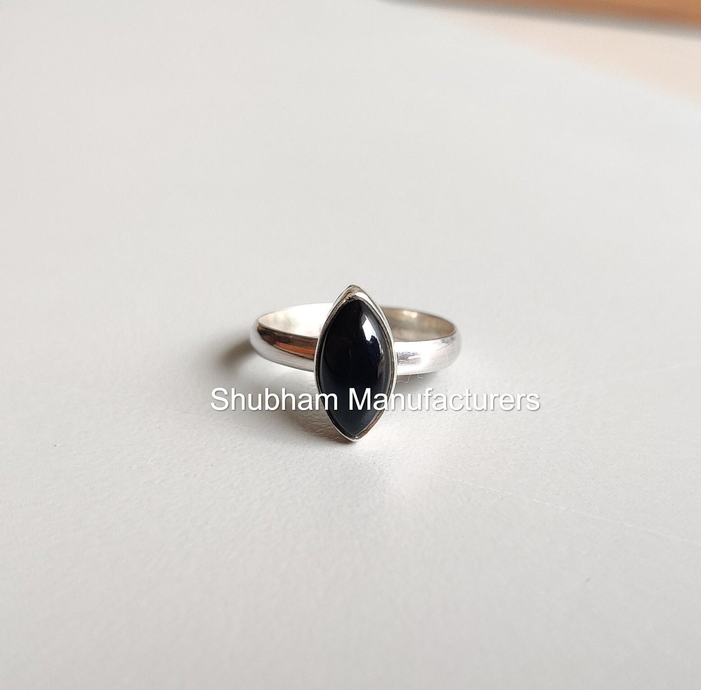 Natural Black Onyx Ring, 925 Sterling Silver Ring, Marquise Shaped Stone Ring, Promise Ring for Her, December Birthstone Jewelry for Women