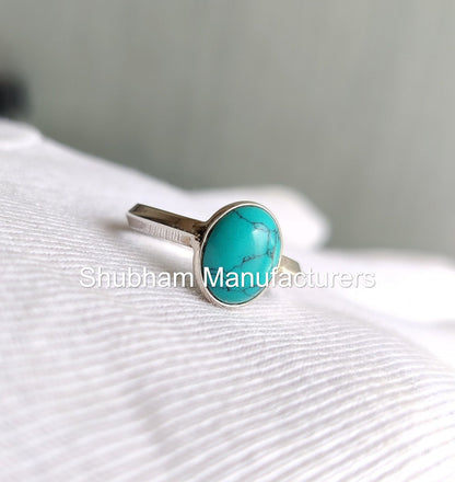 Genuine Turquoise Ring, 925 Sterling Silver Ring, Blue Turquoise Jewelry, Stacking Ring for Women, Natural Gemstone Ring,December Birthstone