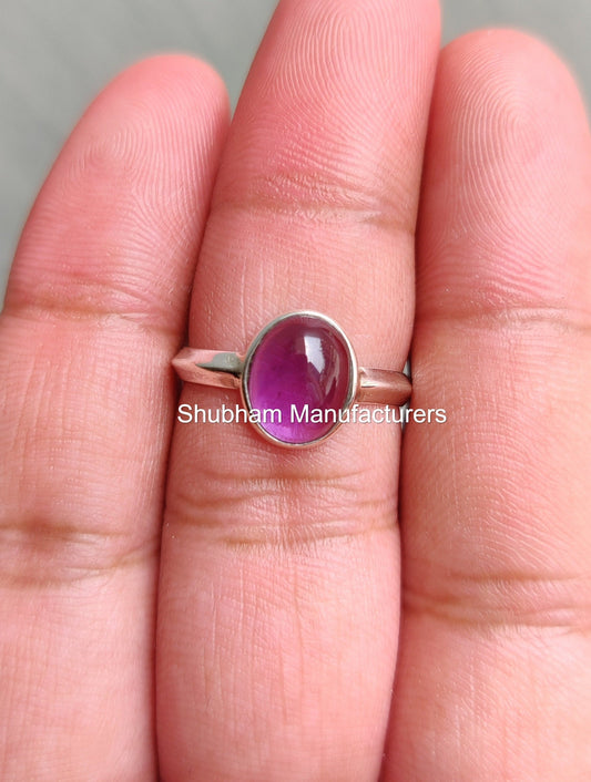 Natural Amethyst Ring, 925 Sterling Silver Ring, Purple Amethyst Jewelry, February Birthstone, Cabochon Gemstone, Healing Crystal for Her