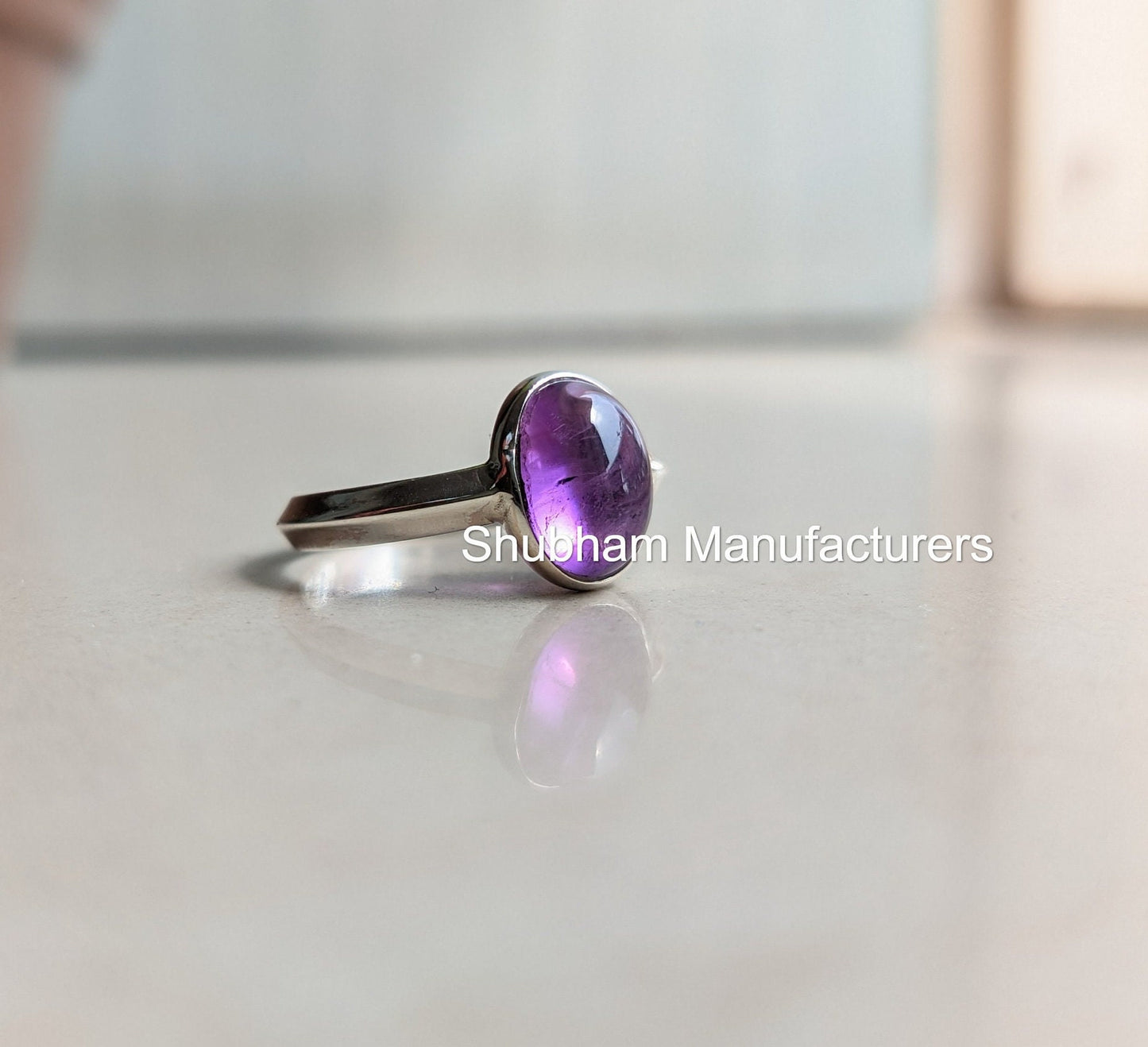 Natural Amethyst Ring, 925 Sterling Silver Ring, Purple Amethyst Jewelry, February Birthstone, Cabochon Gemstone, Healing Crystal for Her