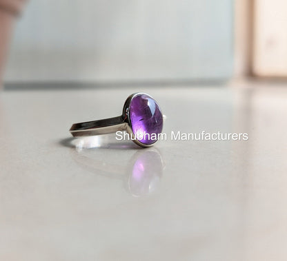 Natural Amethyst Ring, 925 Sterling Silver Ring, Purple Amethyst Jewelry, February Birthstone, Cabochon Gemstone, Healing Crystal for Her