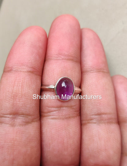 Natural Amethyst Ring, 925 Sterling Silver Ring, Purple Amethyst Jewelry, February Birthstone, Cabochon Gemstone, Healing Crystal for Her