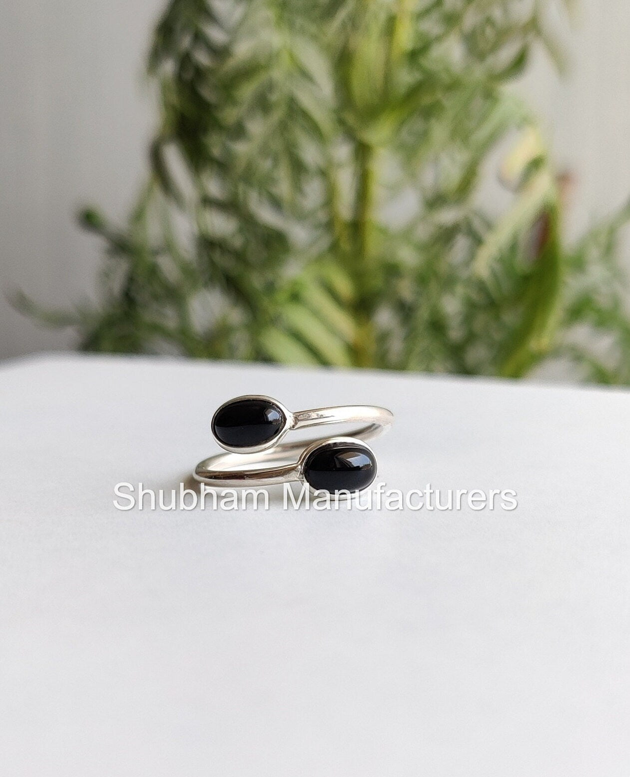 Natural Black Onyx Ring, 925 Sterling Silver Ring, Black Onyx Dual Stone Ring, Bypass Adjustable Ring, Tiny Birthstone, Black Stone Jewelry