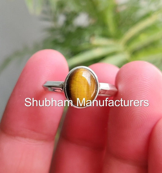 Tiger Eye Ring, 925 Sterling Silver, Tiger's Eye Silver Jewelry, Oval Gemstone, Unisex Ring, Birthstone Ring for Men and Women, Bezel Ring