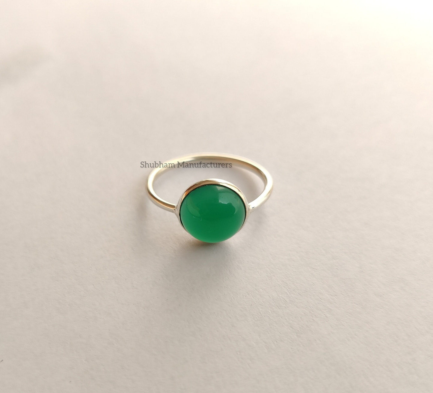 Natural Green Onyx Ring, 925 Sterling Silver Ring, December Birthstone Jewelry, Handmade Gemstone Ring, Round Shaped Ring for Women and Girl