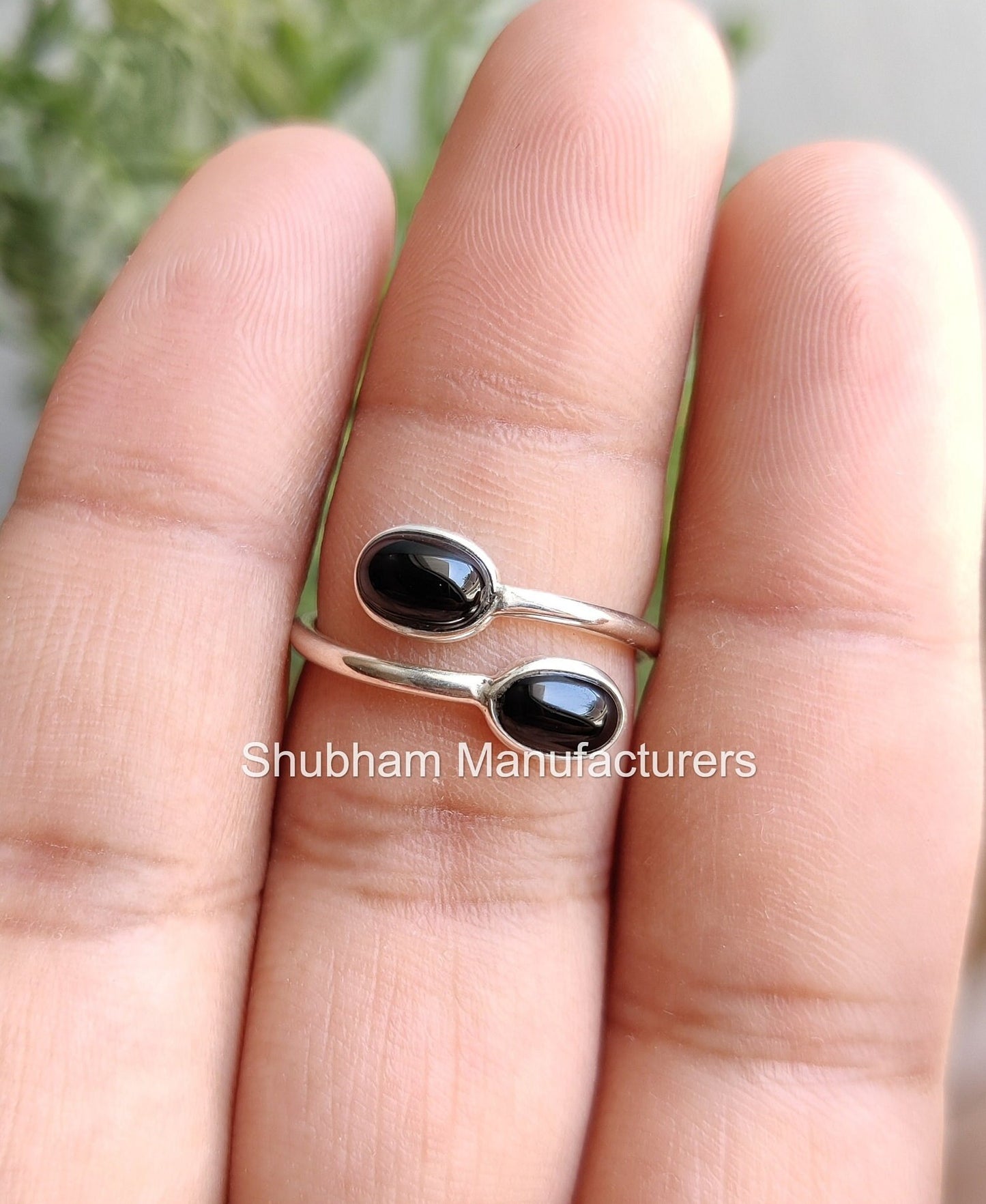 Natural Black Onyx Ring, 925 Sterling Silver Ring, Black Onyx Dual Stone Ring, Bypass Adjustable Ring, Tiny Birthstone, Black Stone Jewelry