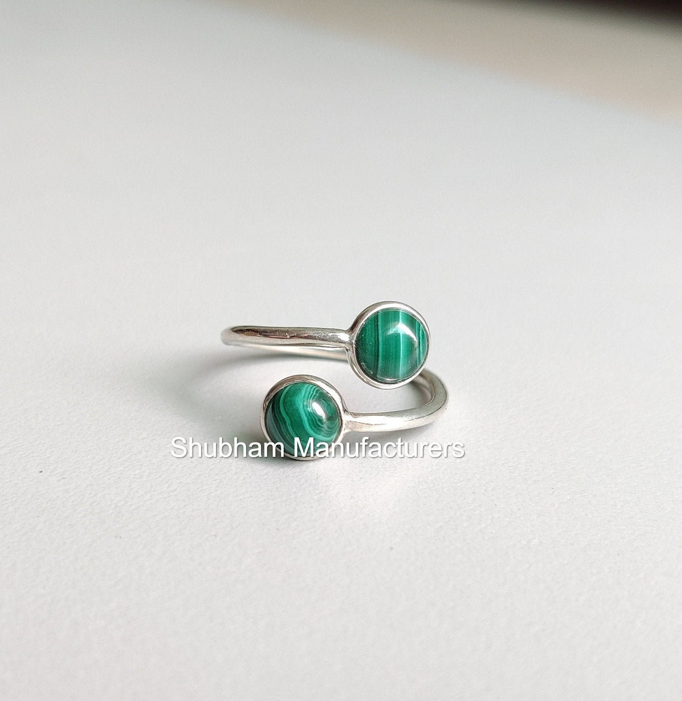 Malachite Ring, 925 Sterling Silver Ring, Dual Stone Ring, Bypass Adjustable Ring, Taurus Birthstone, Dainty Ring for Her, Handmade Gift