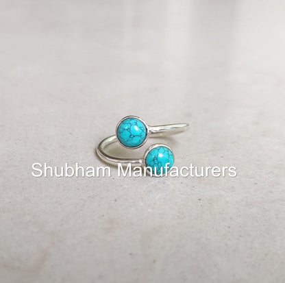 Turquoise Ring, 925 Sterling Silver Ring, Bypass Gemstone Ring, Natural Turquoise Jewelry, Everyday Simple, December Birthstone, Handmade