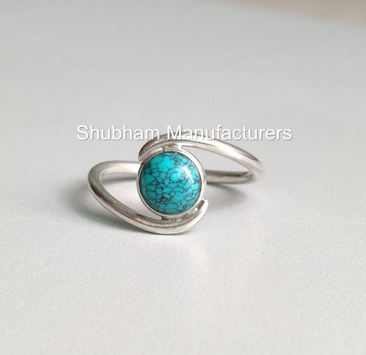 Genuine Turquoise Ring, 925 Sterling Silver Ring, Cute Simple Everyday Ring, Blue Gemstone, December Birthstone, Designer Ring for Women