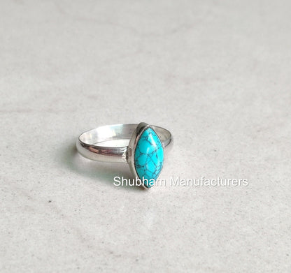 Genuine Turquoise Ring, 925 Sterling Silver Ring, Boho Gemstone Ring, Marquise Shape Ring, Handmade Turquoise Jewelry, December Birthstone