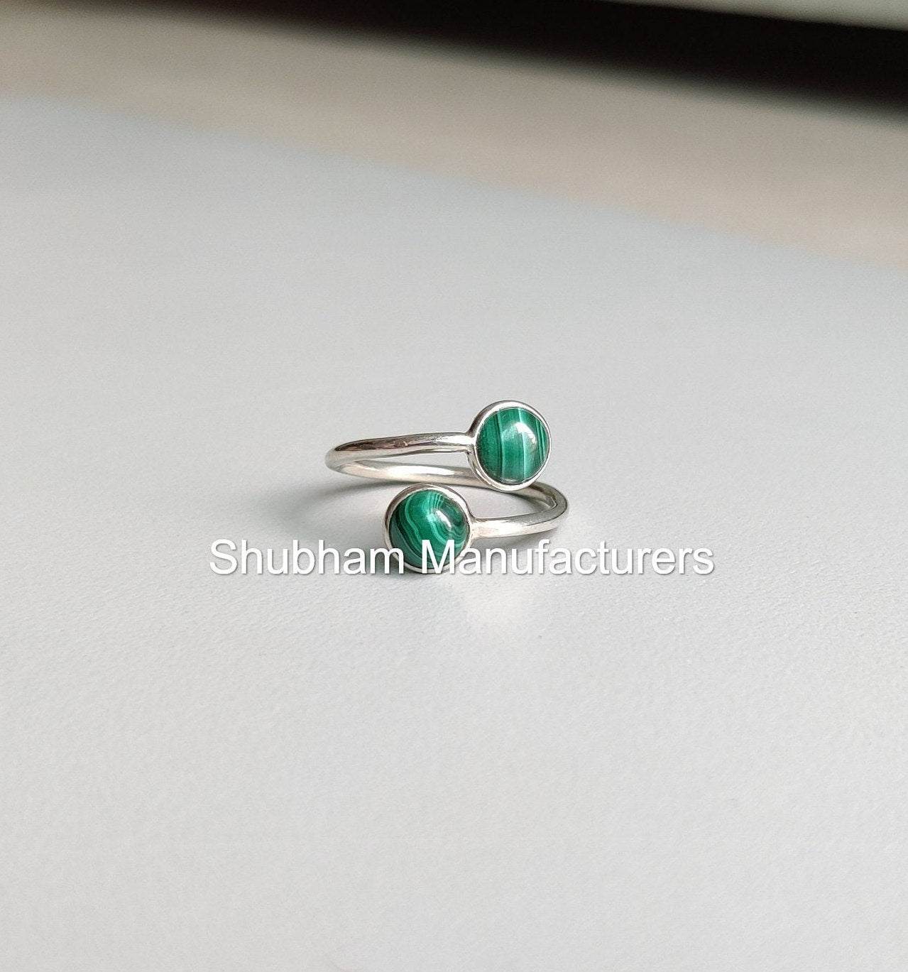 Malachite Ring, 925 Sterling Silver Ring, Dual Stone Ring, Bypass Adjustable Ring, Taurus Birthstone, Dainty Ring for Her, Handmade Gift