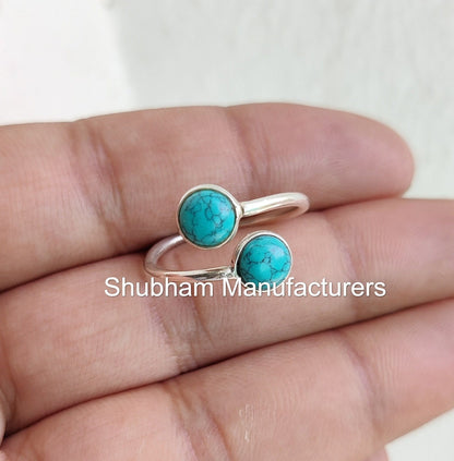 Turquoise Ring, 925 Sterling Silver Ring, Bypass Gemstone Ring, Natural Turquoise Jewelry, Everyday Simple, December Birthstone, Handmade