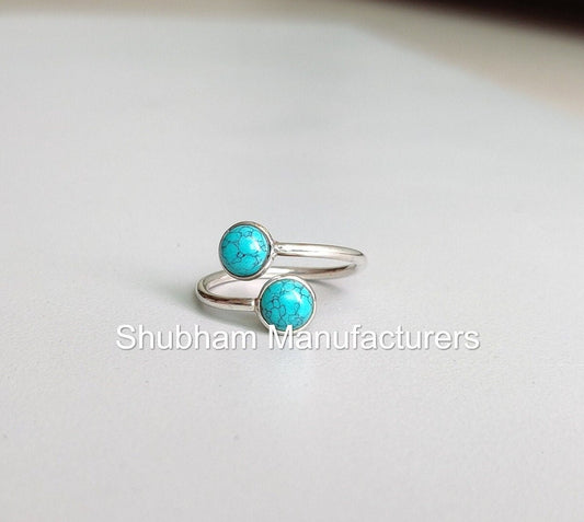 Turquoise Ring, 925 Sterling Silver Ring, Bypass Gemstone Ring, Natural Turquoise Jewelry, Everyday Simple, December Birthstone, Handmade