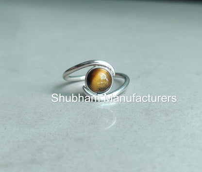 Tiger Eye Ring, 925 Sterling Silver Handmade Ring, Brown Gemstone, Designer Bypass Ring, Dainty Birthstone Ring, Tiger's Eye Jewelry for Her